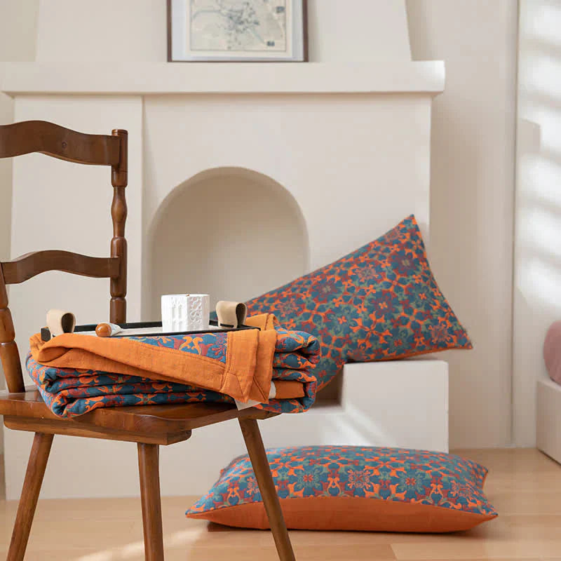 Coperta in Cotone a Sei Strati con Motivo Blu – TerraLoom Coperta Comfort
