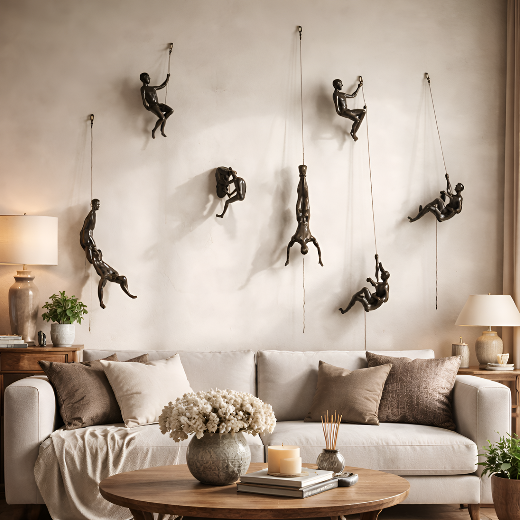 Logan - Set decorativo da parete “Uomo che si arrampica” in stile astratto - Figure in resina e filo di ferro