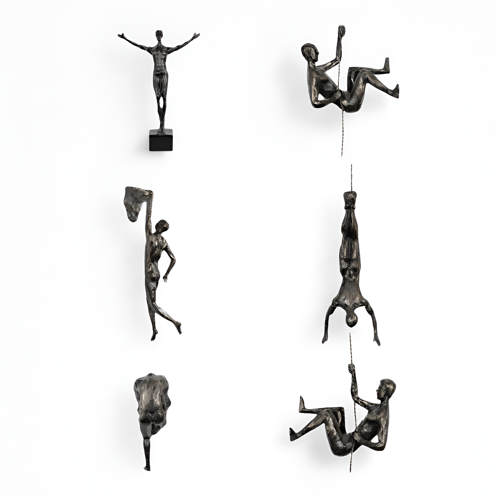 Logan - Set decorativo da parete “Uomo che si arrampica” in stile astratto - Figure in resina e filo di ferro