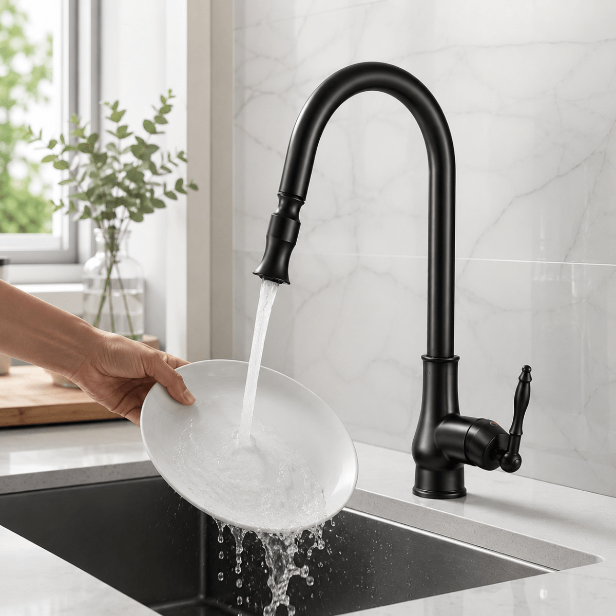 VINTASPOUT – Rubinetto da cucina in bronzo antico con funzione estraibile per un lavoro flessibile al lavello
