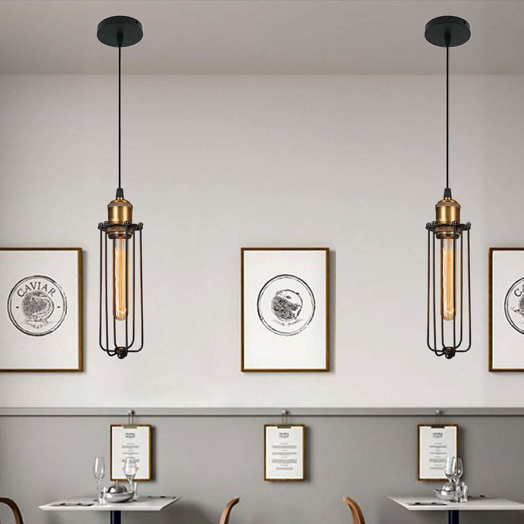 Lampada a sospensione retro industriale con gabbia in metallo