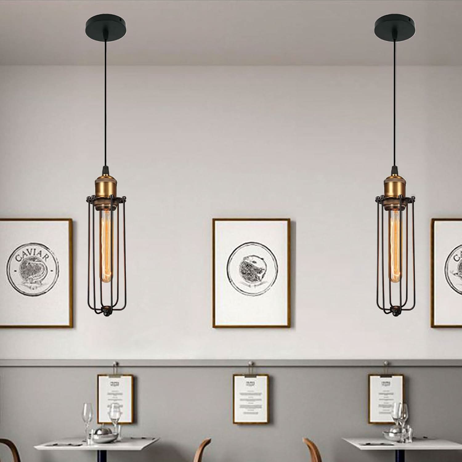 Lampada a sospensione retro industriale con gabbia in metallo