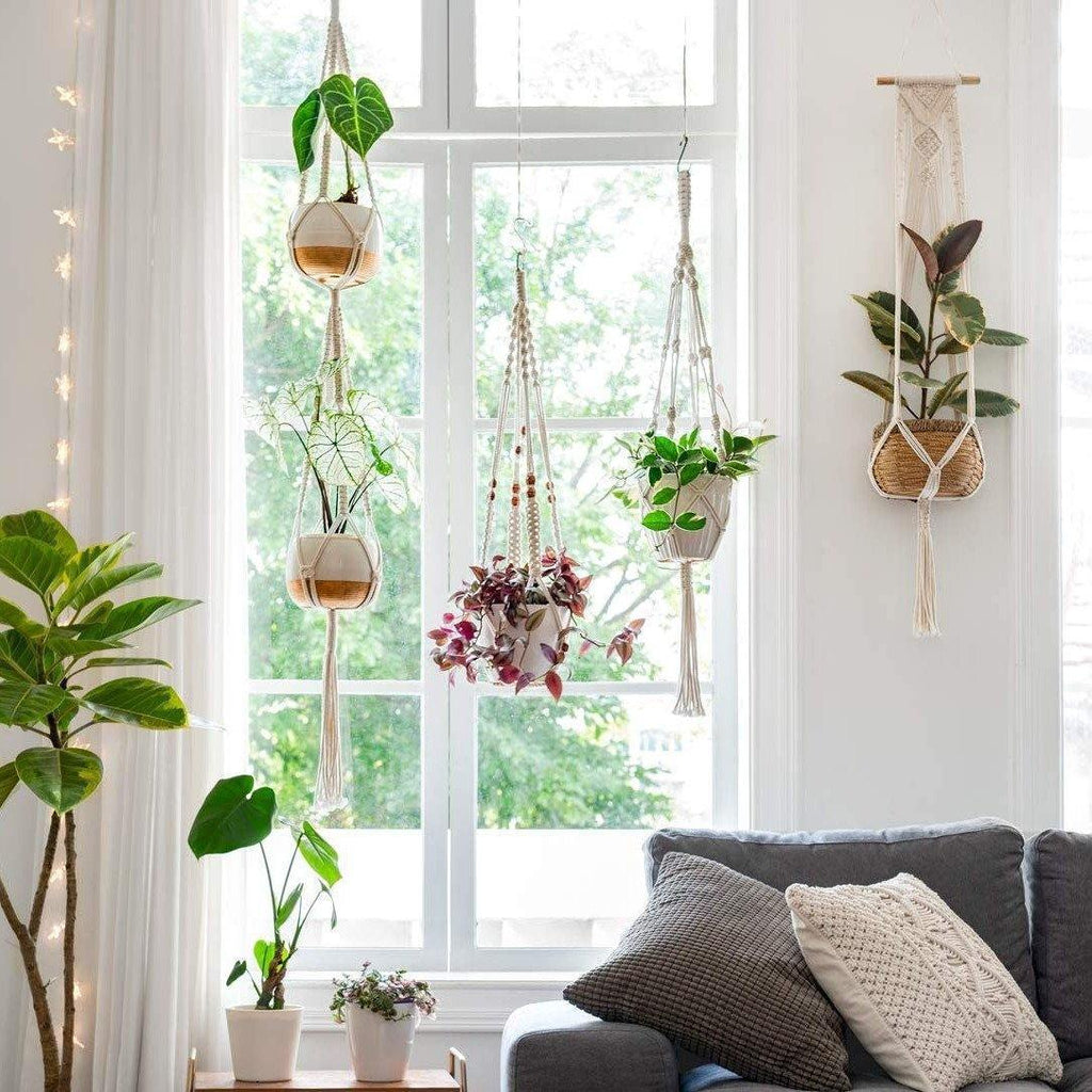 Set di portapiante in macramè Boho fatto a mano a 4 bracci