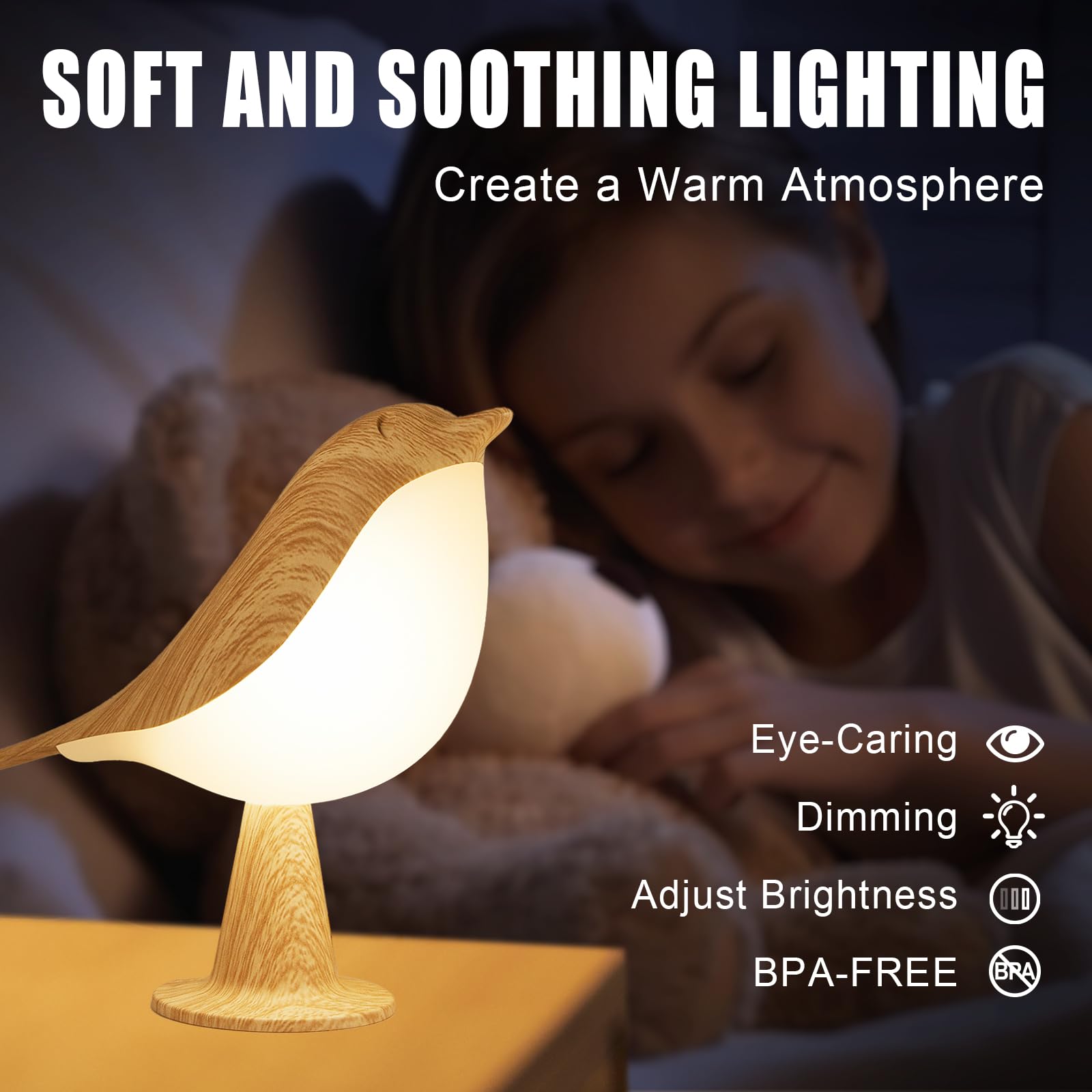 Vquand 2 Pacco Lampada da Tavolo per Bambini Ricaricabile con Sensore Touch & 3 Modalità di Colore