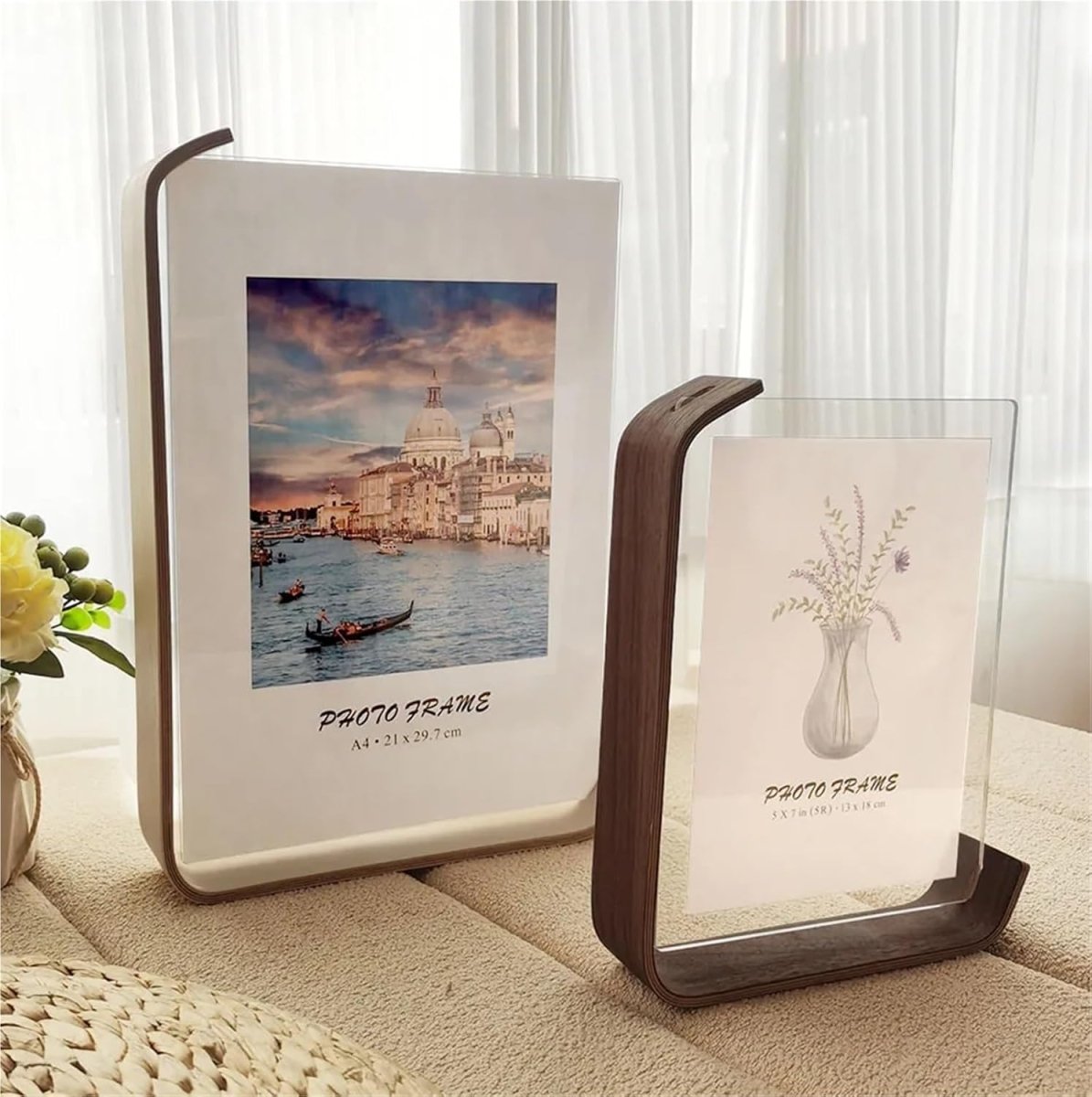 FOTODUO – Cornice per foto in acrilico e legno con vista su entrambi i lati per una moderna decorazione da tavolo