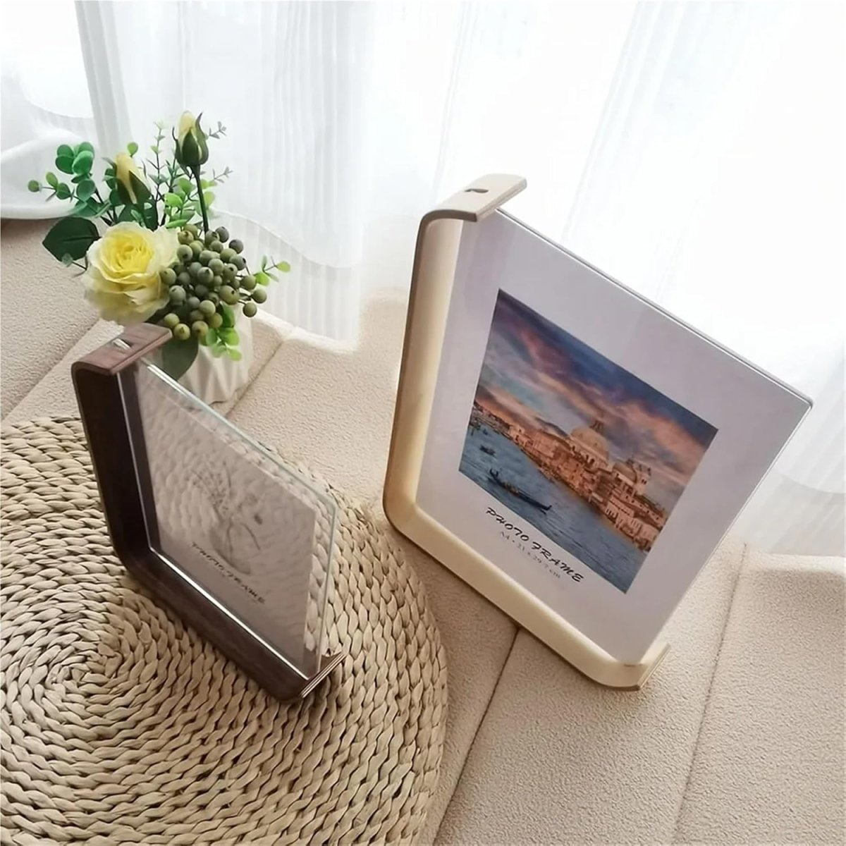 FOTODUO – Cornice per foto in acrilico e legno con vista su entrambi i lati per una moderna decorazione da tavolo