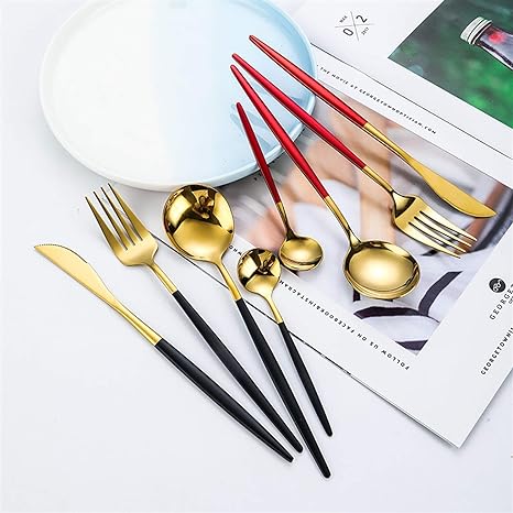 SET DI POSATE LUSSUOSE IN ACCIAIO INOSSIDABILE 24 PEZZI ORO-ARGENTO