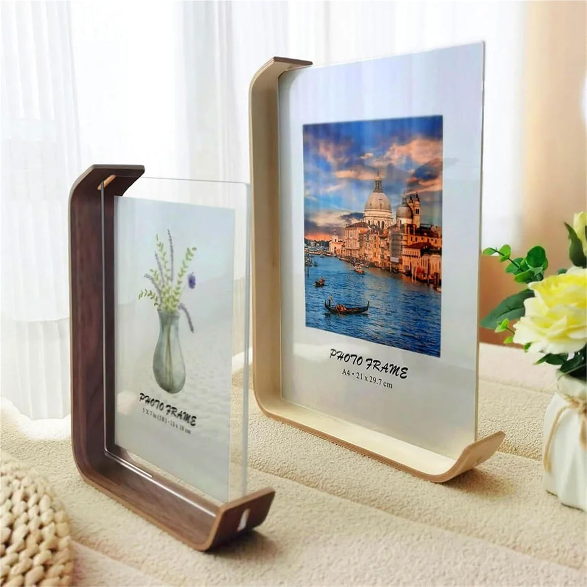 FOTODUO – Cornice per foto in acrilico e legno con vista su entrambi i lati per una moderna decorazione da tavolo