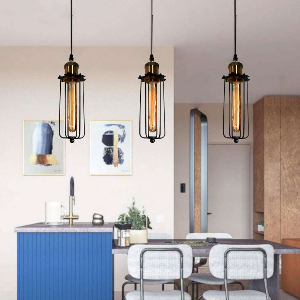 Lampada a sospensione retro industriale con gabbia in metallo