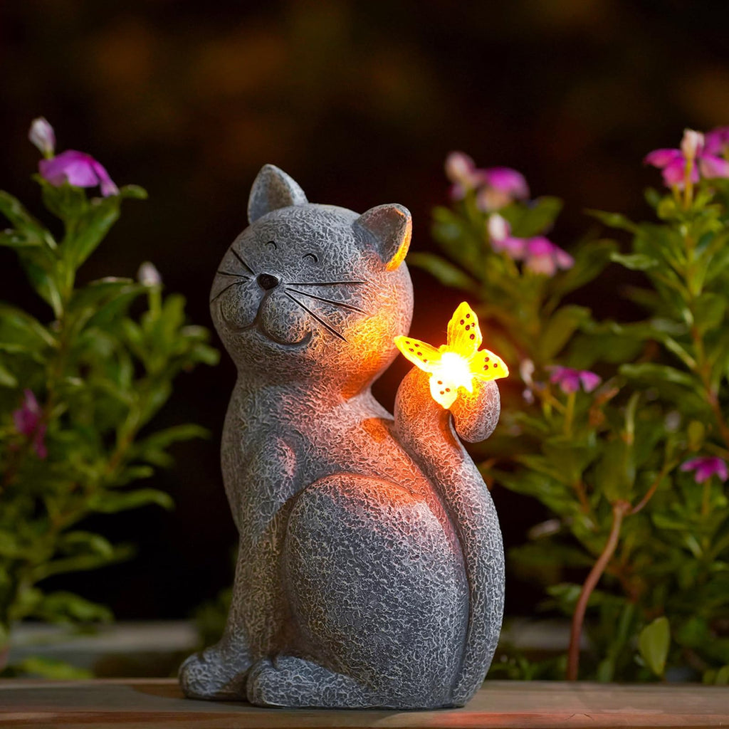 Gatto Incantevole con Farfalla - Luce Atmosferica per il tuo Giardino