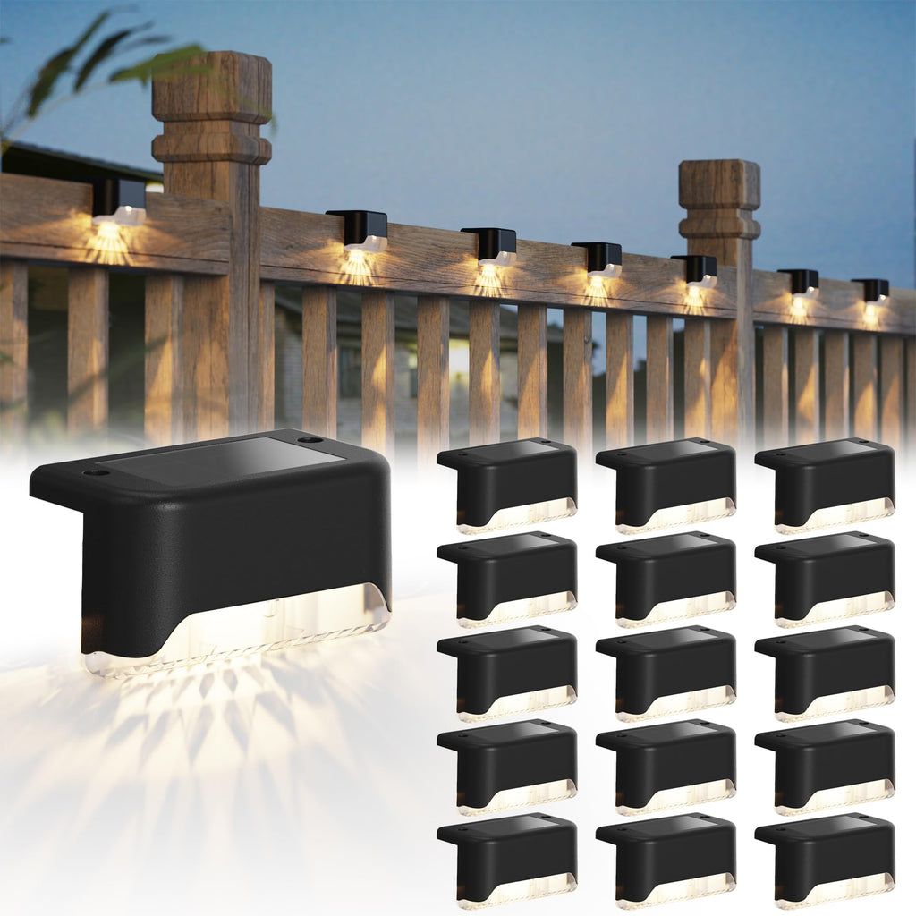 16 Pacco Luci da Deck Solari - Luci LED Impermeabili per Recinzione da Giardino, Terrazza, Scale, Nero
