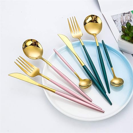 SET DI POSATE LUSSUOSE IN ACCIAIO INOSSIDABILE 24 PEZZI ORO-ARGENTO