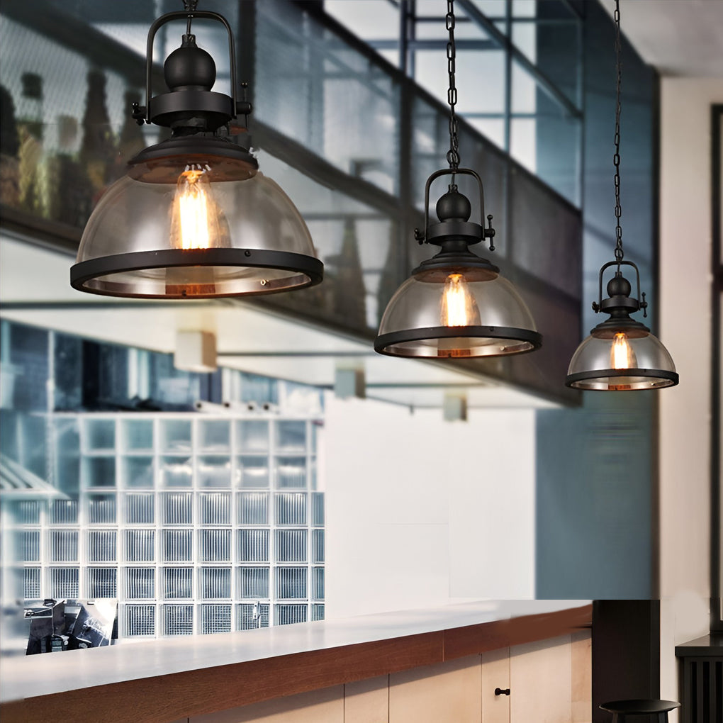 Lampade a Sospensione Retro Industriale in Vetro Antico