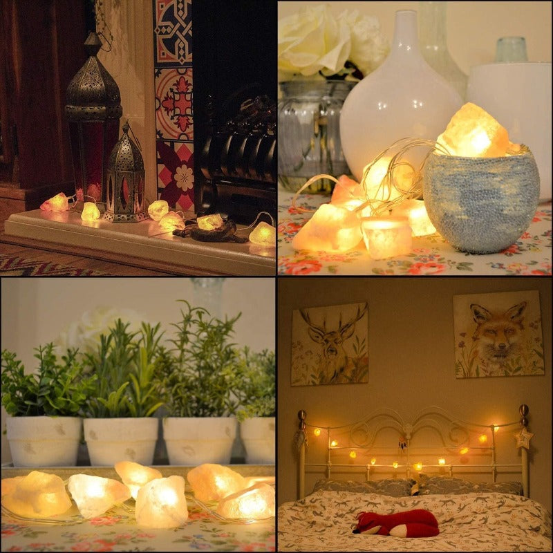 SolaraGleam Catena di luci in sale dell'Himalaya | Luce calda ambra | Decorazione portatile in cristallo naturale per la casa