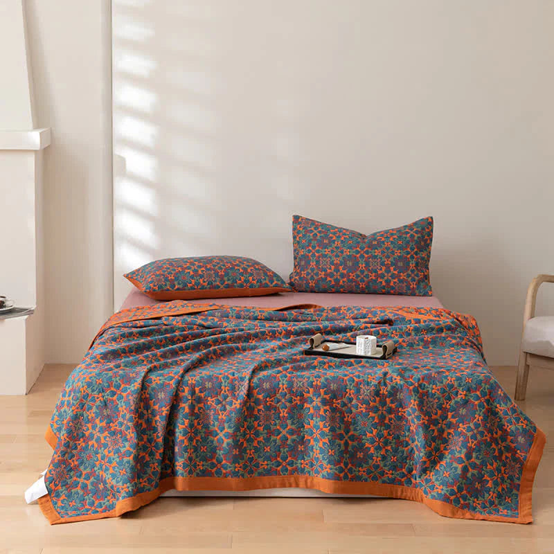 Coperta in Cotone a Sei Strati con Motivo Blu – TerraLoom Coperta Comfort