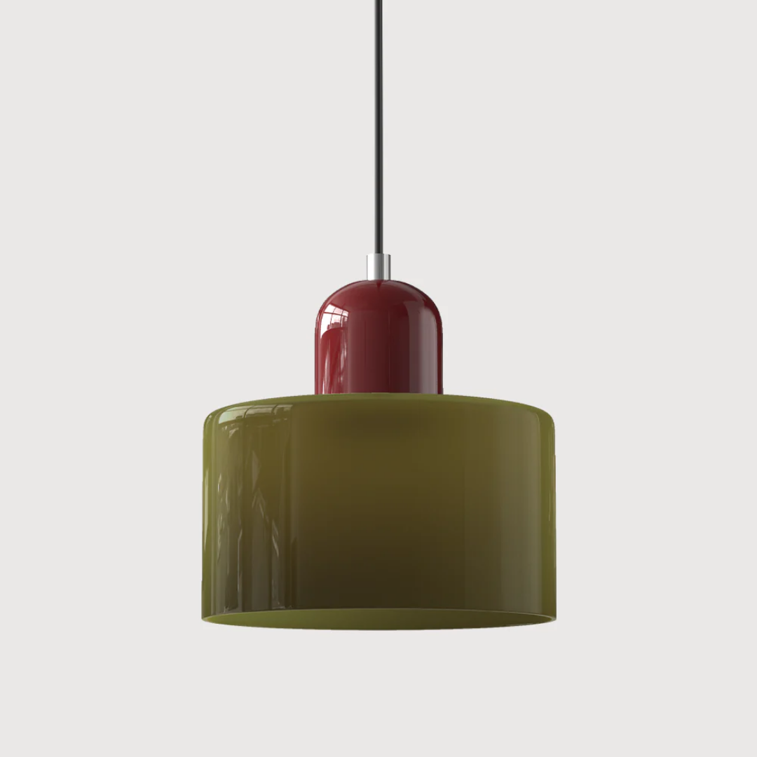 Tusa – Lampada a sospensione retro con cupola di vetro arancione e parte superiore verde