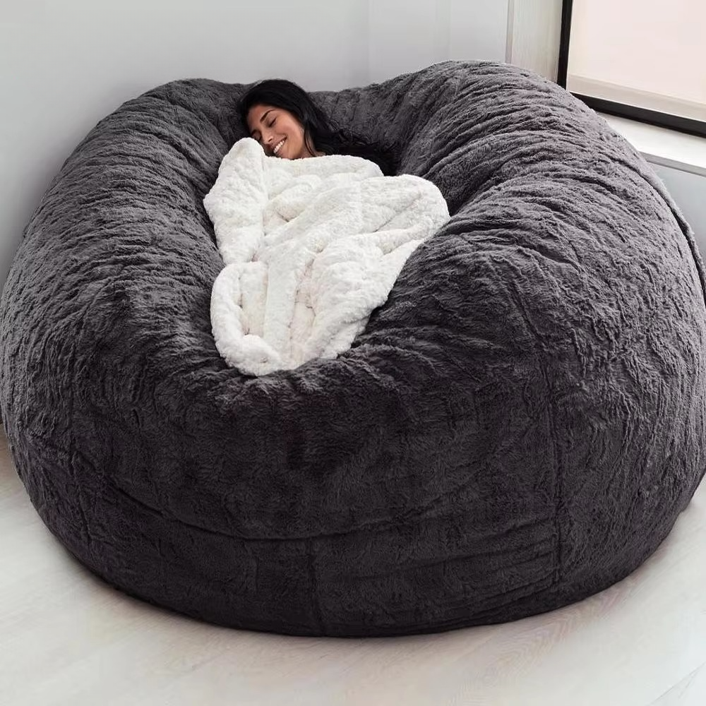 Copertura per Sacco di Fagioli in Pelliccia Sintetica Fluffy da 5ft – Divano Lounge Ultra-Morbido (Solo Copertura)