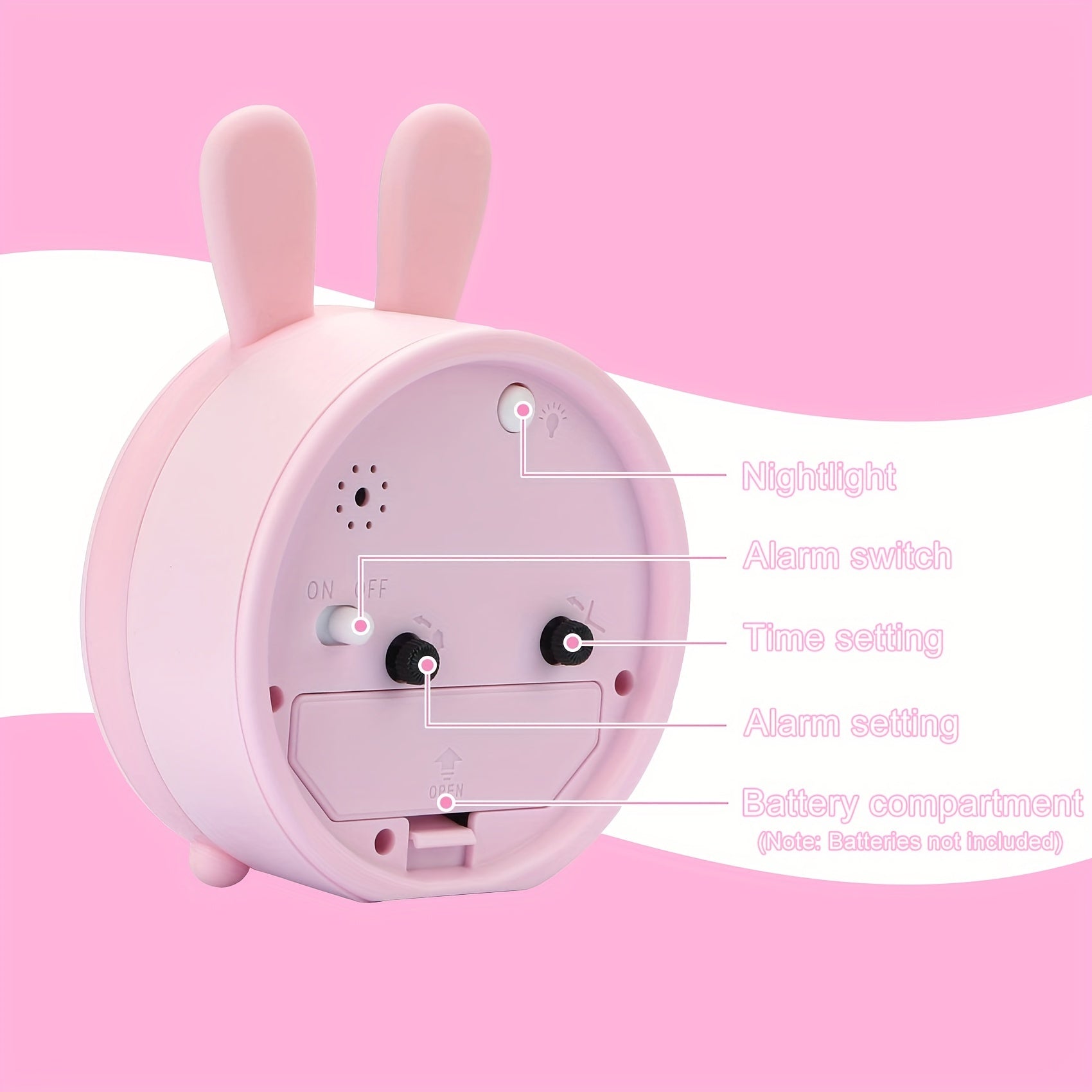 Sveglia per Bambini con Luce Notturna – Silenziosa, Motivo Coniglio e Design Compatto