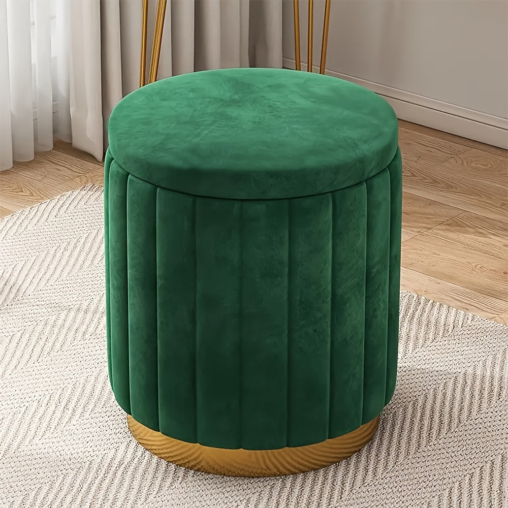 Nordic Chic Pouf da Stivaggio – Pouf Rotondo Elegante con Spazio di Stoccaggio e Finitura a Specchio