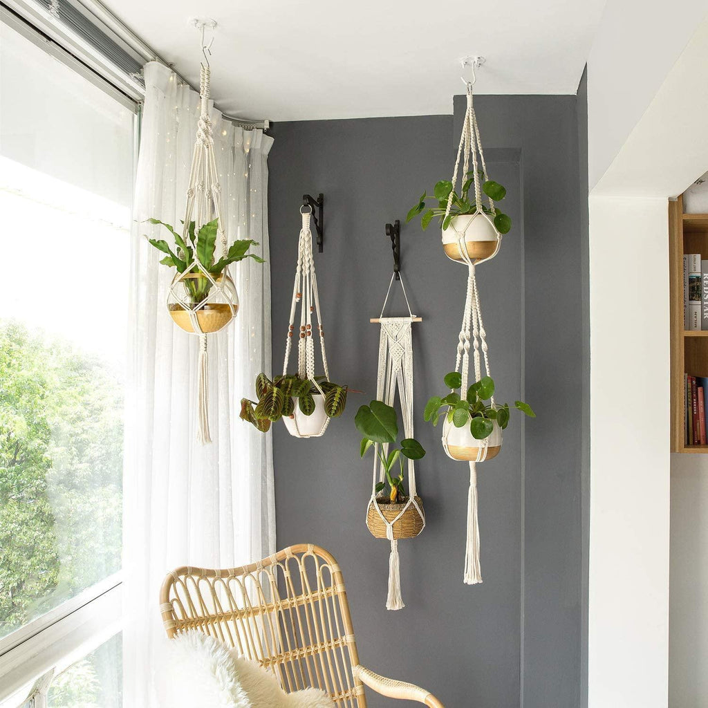 Set di portapiante in macramè Boho fatto a mano a 4 bracci