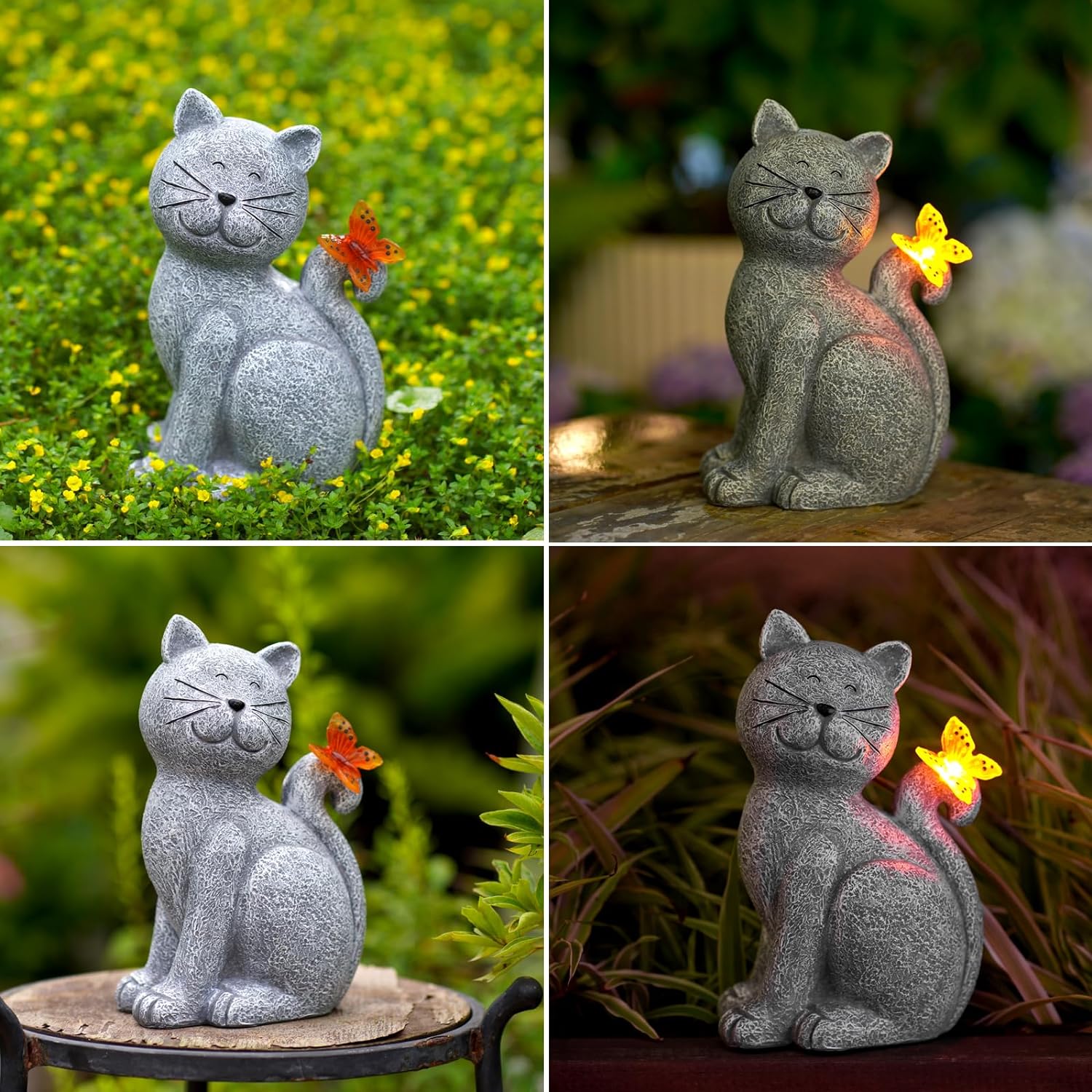 Gatto Incantevole con Farfalla - Luce Atmosferica per il tuo Giardino