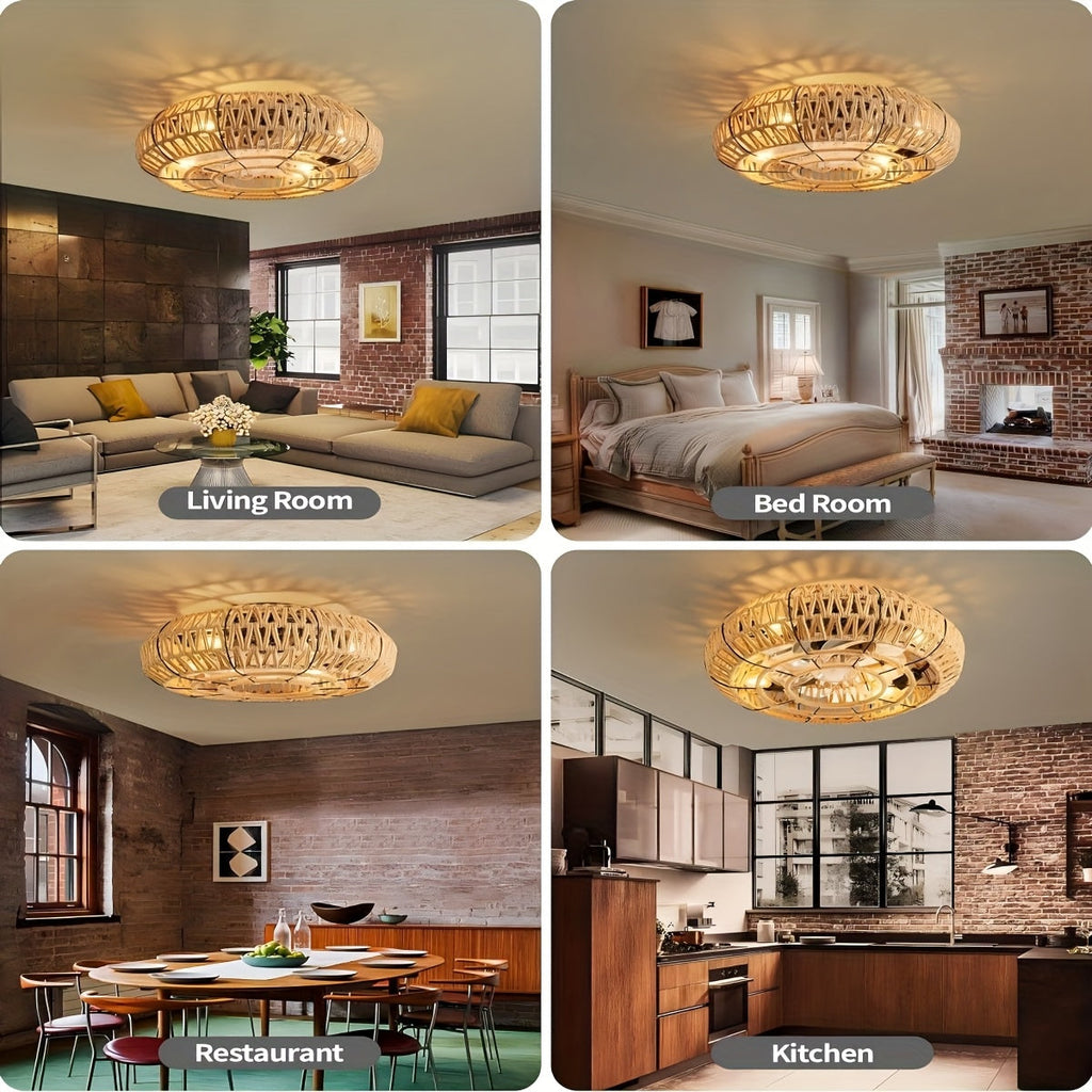 Ventilatore da Soffitto in Rattan Intrecciato a Mano – Stile Zen e Funzionalità