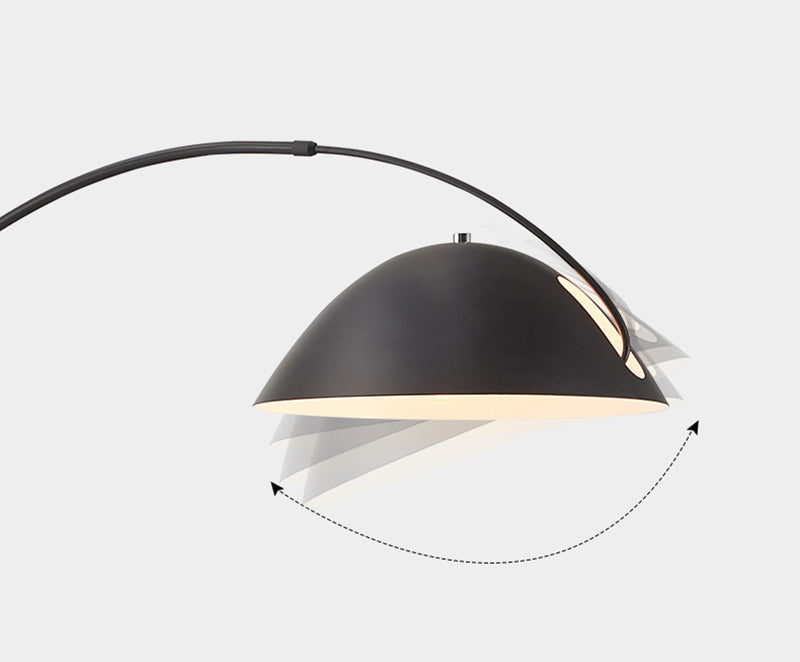 Lampada da Terra in Metallo Nero con Base Rotonda