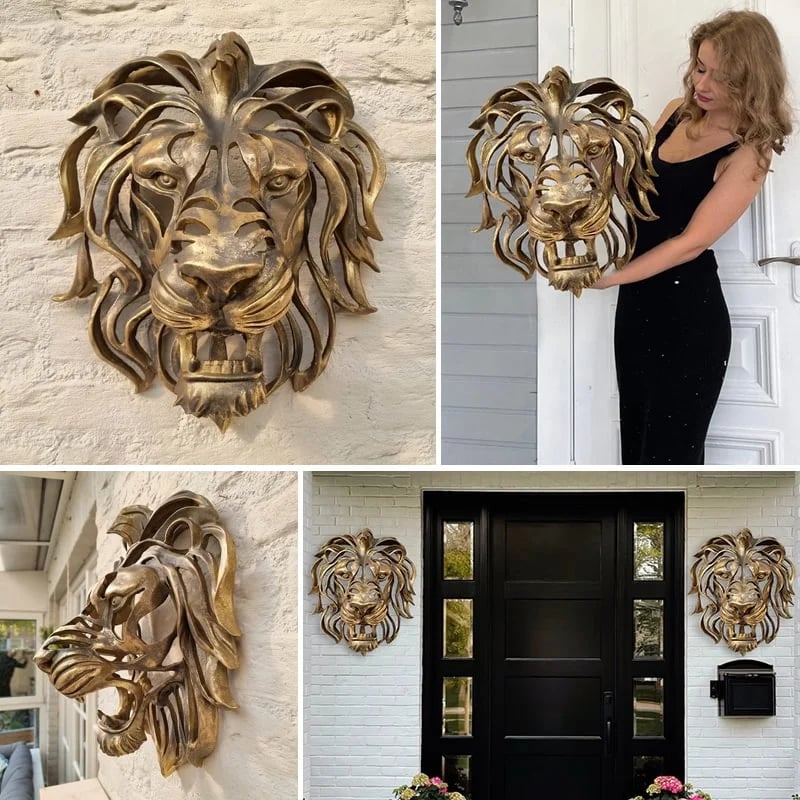 Testa di Leone in Metallo per Decorazione da Parete - Elegante e Robusta