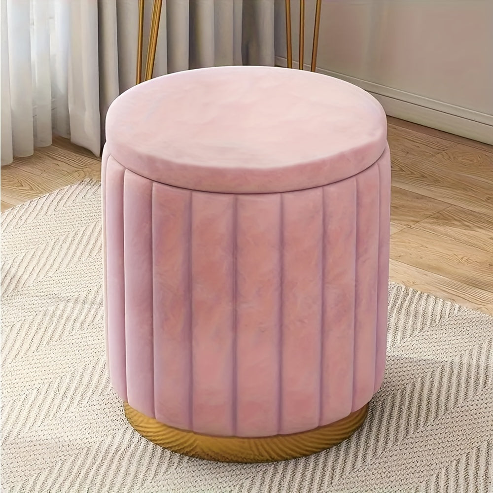 Nordic Chic Pouf da Stivaggio – Pouf Rotondo Elegante con Spazio di Stoccaggio e Finitura a Specchio