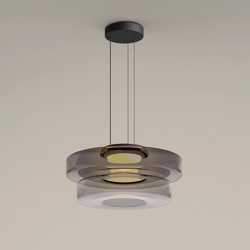 Lampada a sospensione in vetro Bauhaus con lampadina LED calda