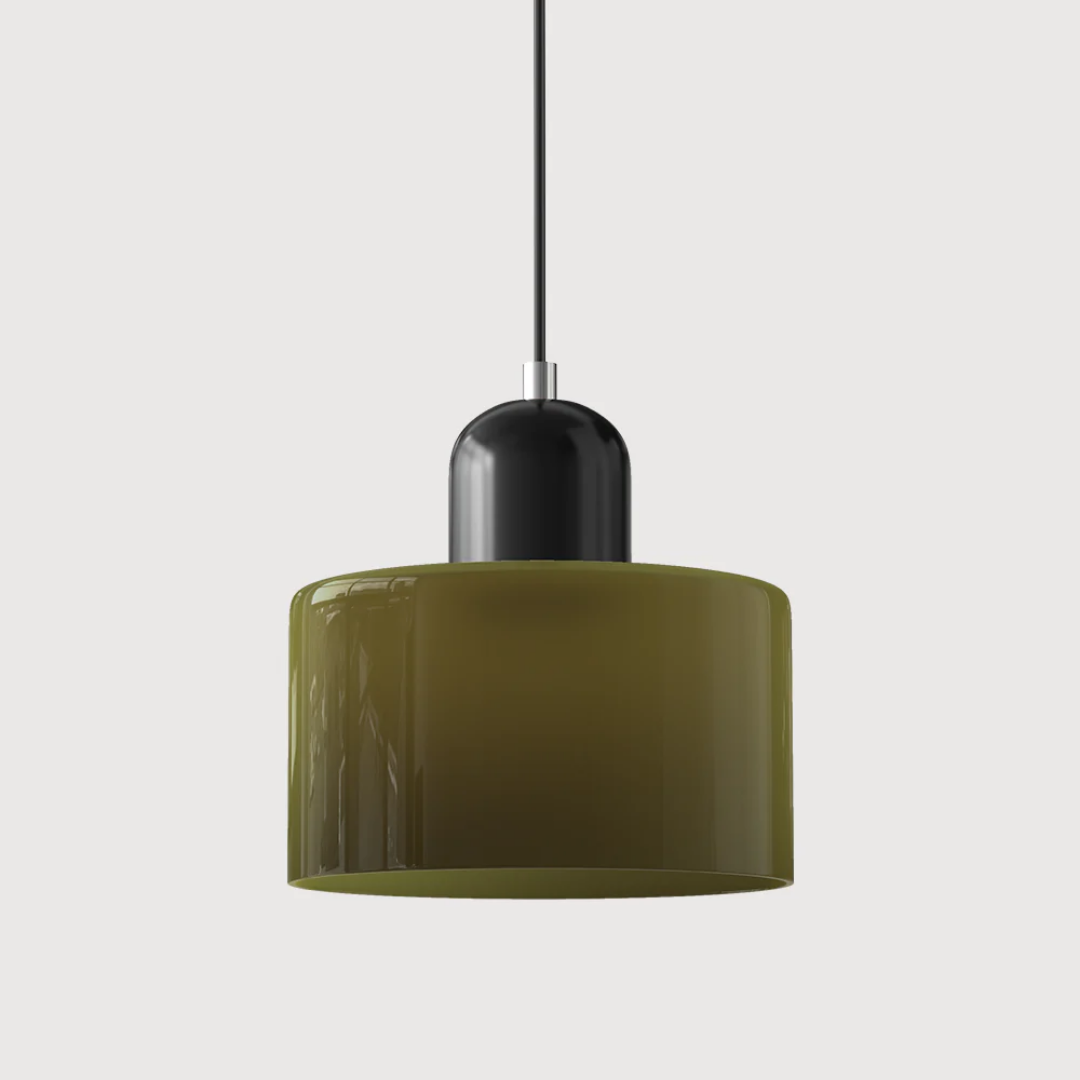 Tusa – Lampada a sospensione retro con cupola di vetro arancione e parte superiore verde