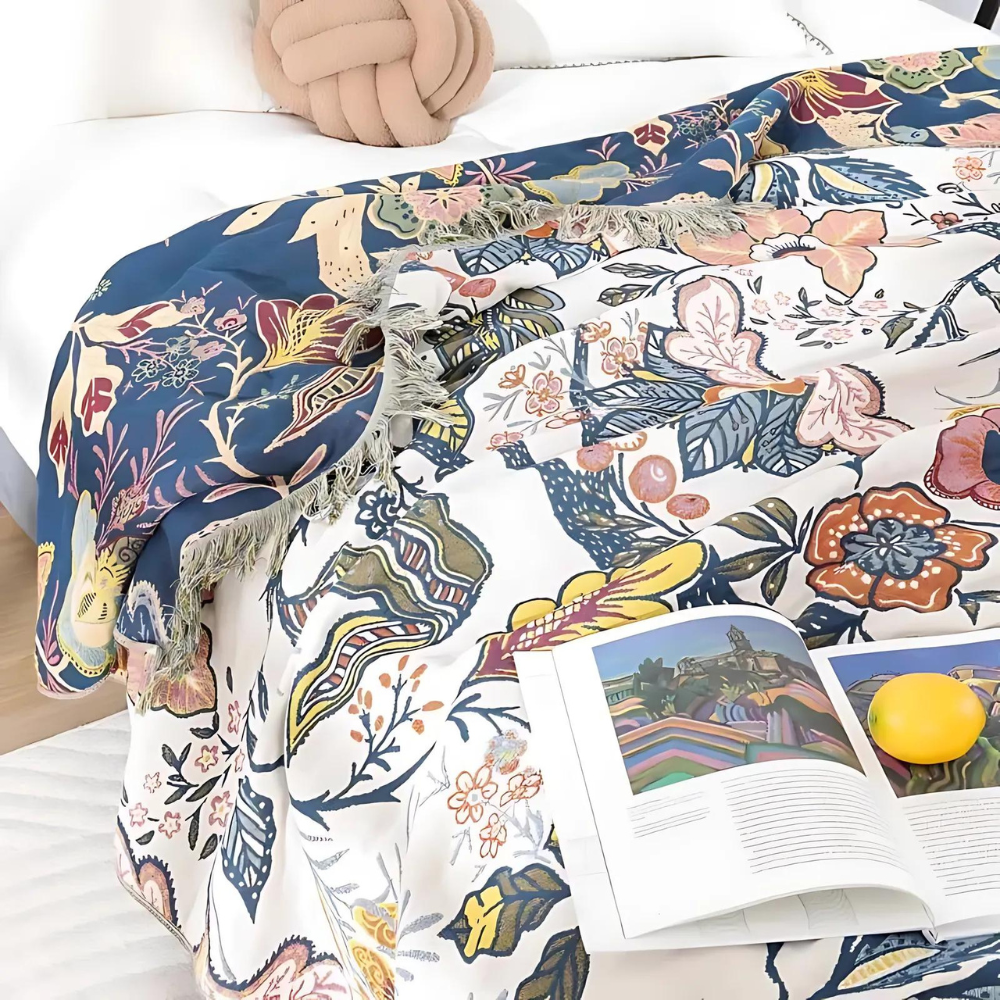 Coperta Rustica Artistica Flora | Coperta in Cotone 100% Floreale