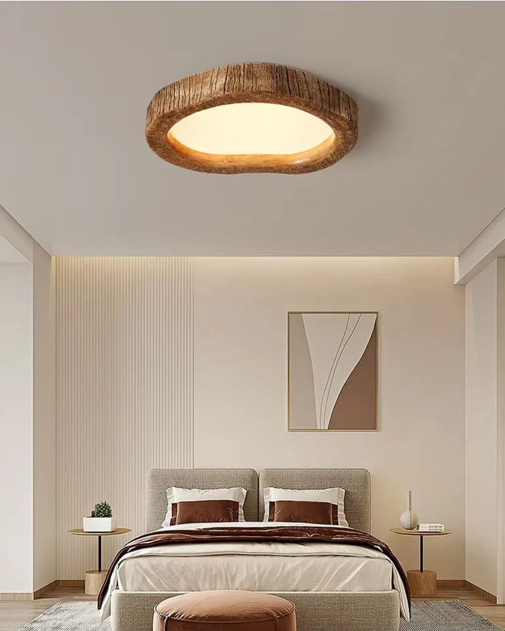 Lampada in legno minimalista in stile Japandi con effetto luminoso