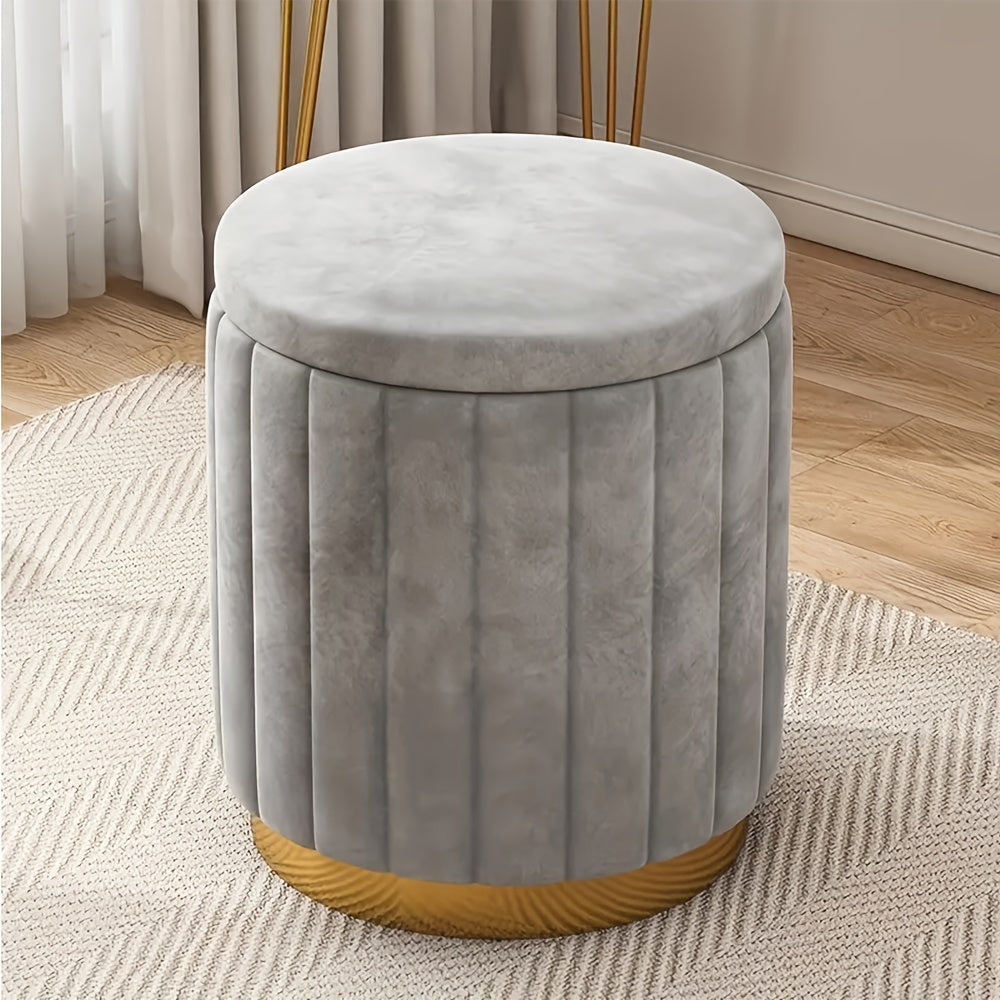 Nordic Chic Pouf da Stivaggio – Pouf Rotondo Elegante con Spazio di Stoccaggio e Finitura a Specchio