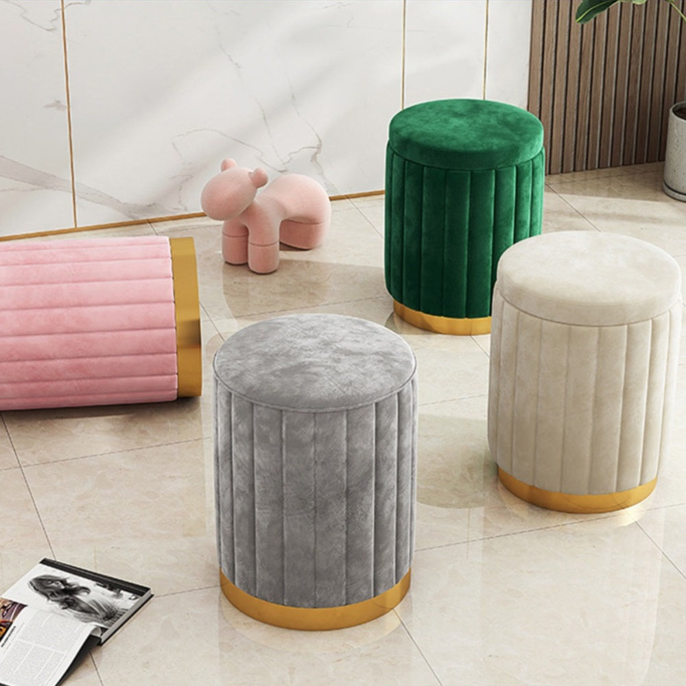 Nordic Chic Pouf da Stivaggio – Pouf Rotondo Elegante con Spazio di Stoccaggio e Finitura a Specchio