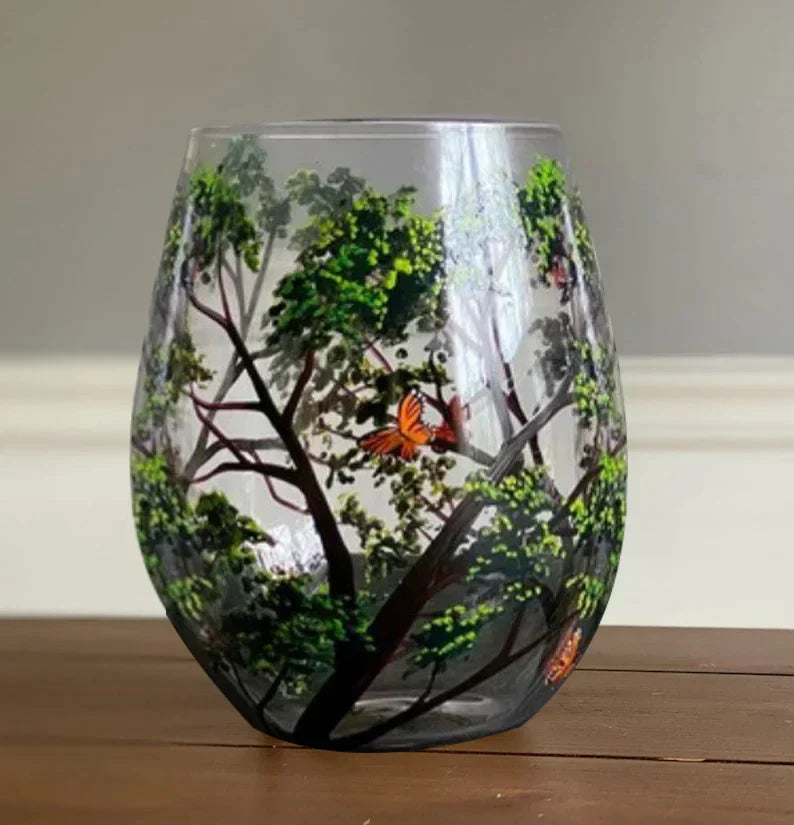 Bicchieri da Vino Albero delle Quattro Stagioni - Arte Dipinta a Mano