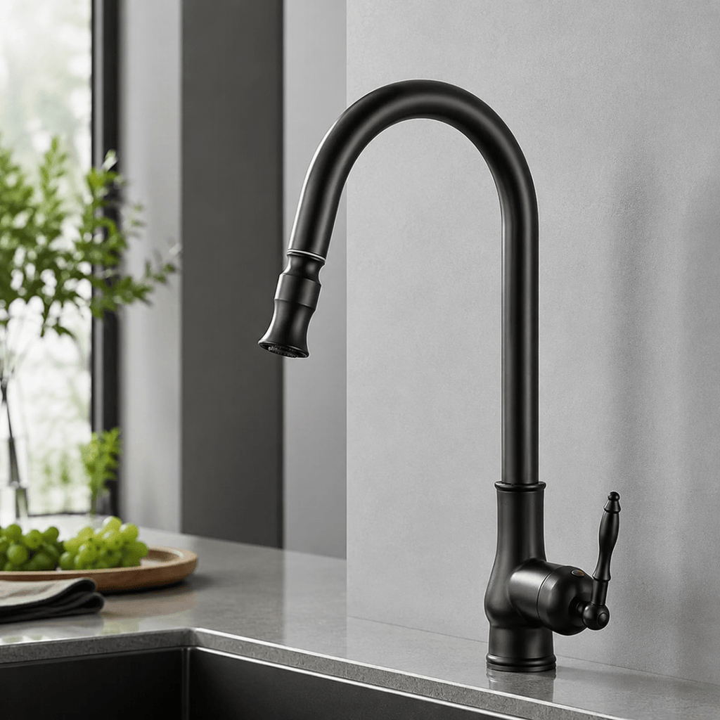 VINTASPOUT – Rubinetto da cucina in bronzo antico con funzione estraibile per un lavoro flessibile al lavello