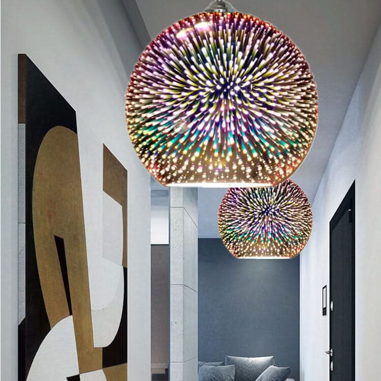Moderna Lampada a Sospensione in Vetro con Effetto Fuochi d'Artificio 3D