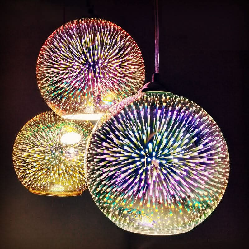 Moderna Lampada a Sospensione in Vetro con Effetto Fuochi d'Artificio 3D