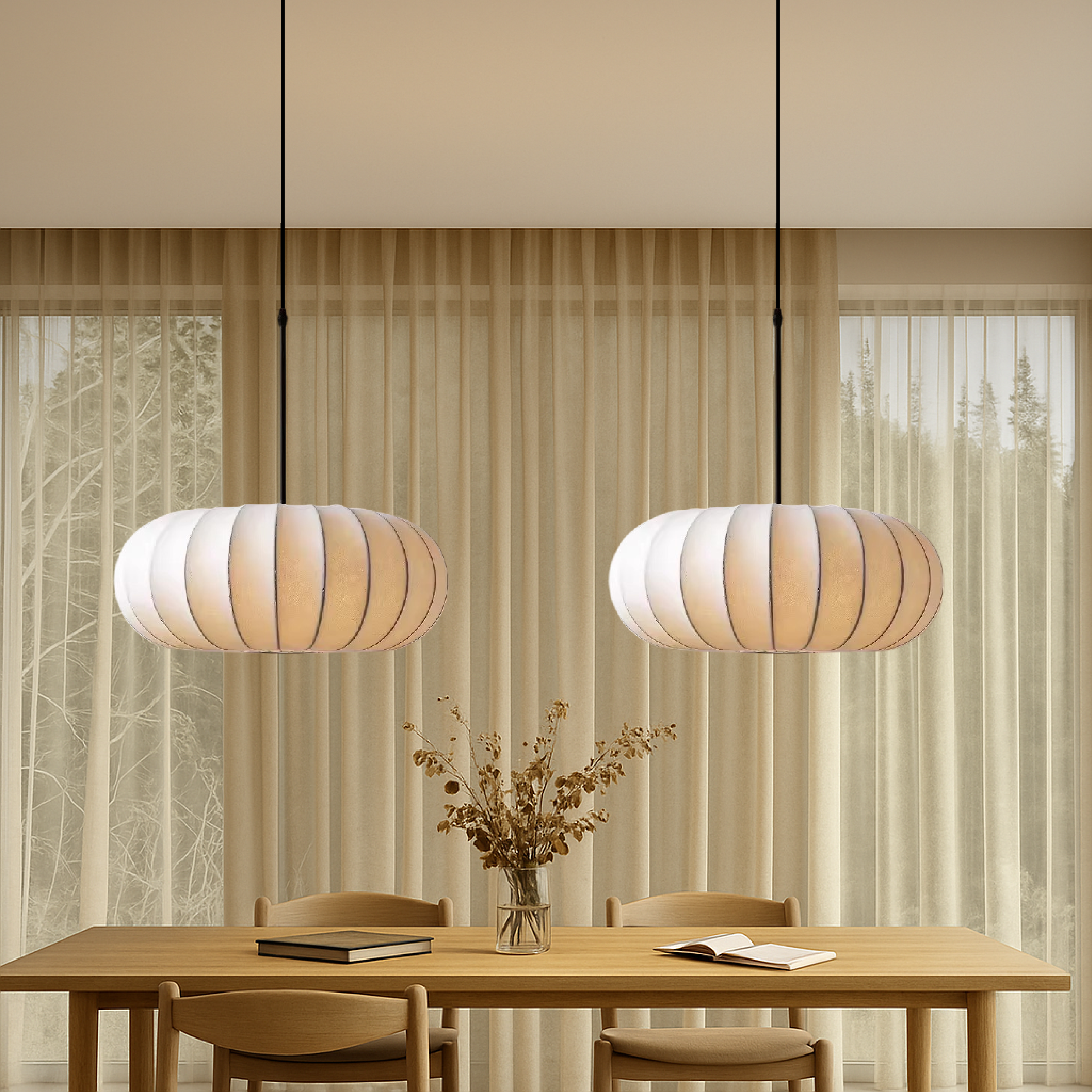 Noreviah | Lampada a sospensione in seta Wabi-Sabi con paralume in tessuto per sale da pranzo e spazi abitativi