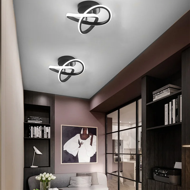Lampada da soffitto con LED e telaio in metallo nero
