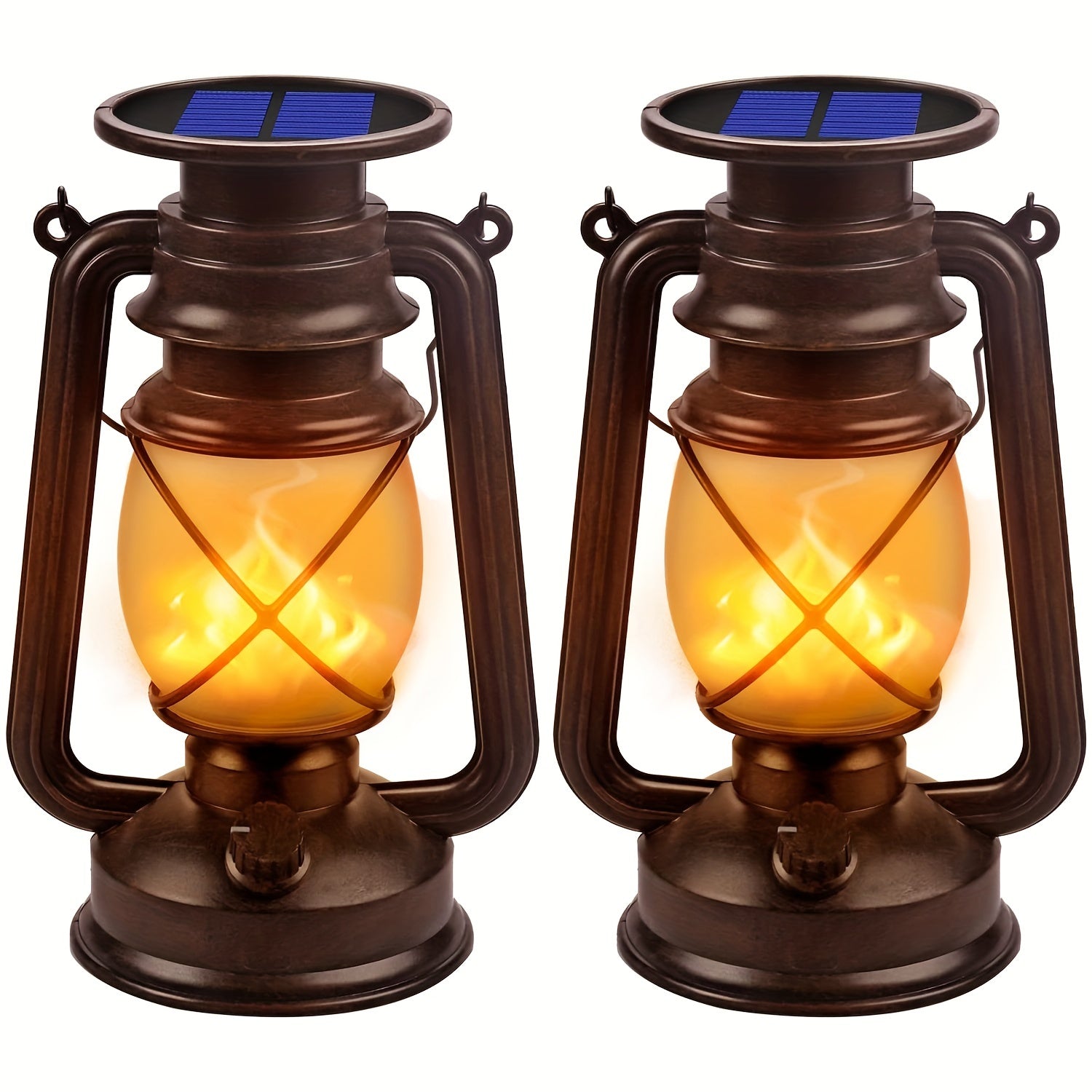 Set di 2 Lanterne Solari – Lampade LED Vintage con Fiamma Danzerina per Giardino e Patio