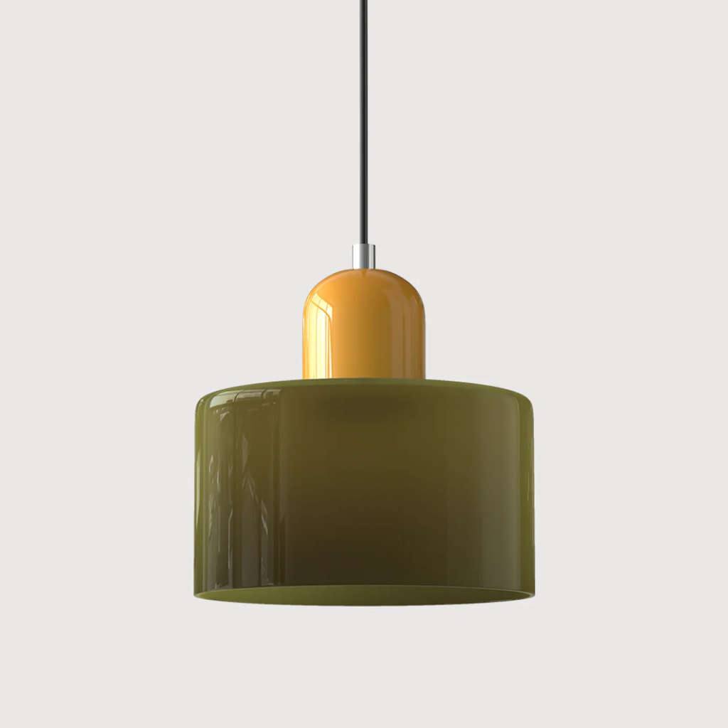 Tusa – Lampada a sospensione retro con cupola di vetro arancione e parte superiore verde