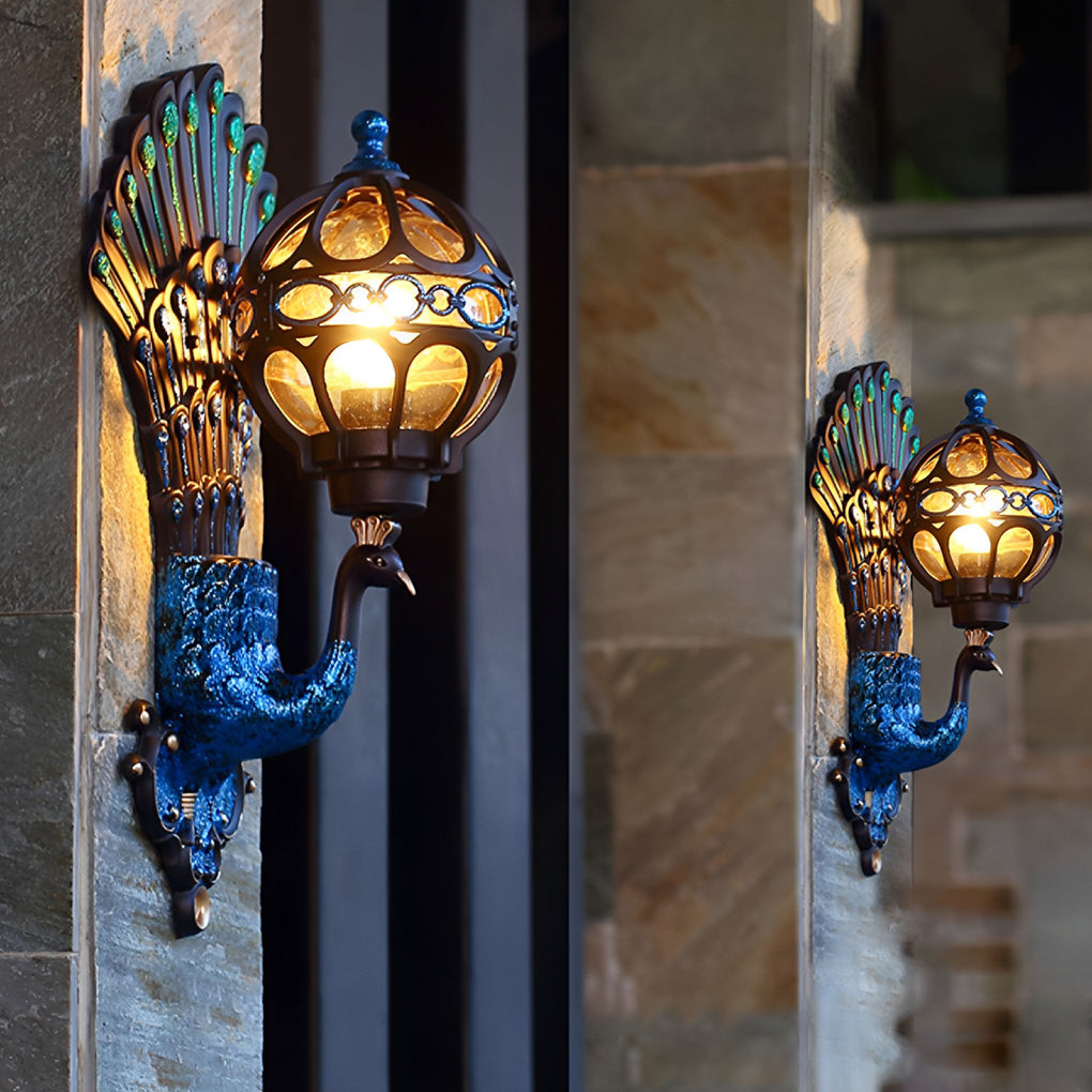 Lampada da Parete Retro Impermeabile con Pavone in Stile Europeo