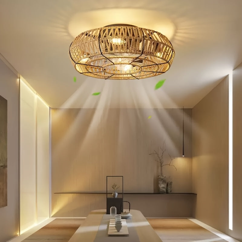 Ventilatore da Soffitto in Rattan Intrecciato a Mano – Stile Zen e Funzionalità