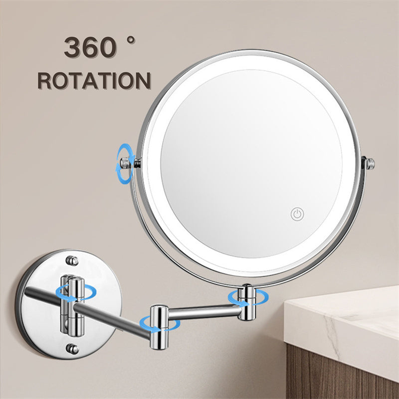 Specchio da barba a parete ricaricabile | Rotazione a 360°. Ingrandimento 1X/10X e illuminazione LED regolabile per l'uso in bagno