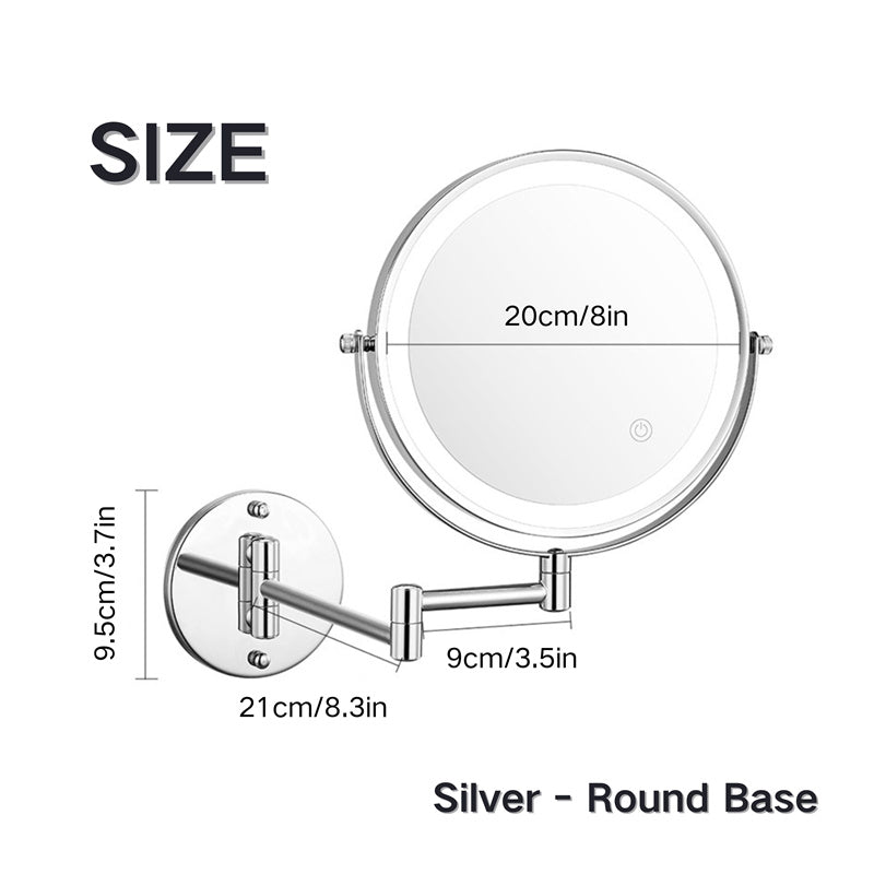 Specchio da Barba Ricaricabile da Parete | Rotazione a 360°. Ingrandimento 1X/10X e Illuminazione LED Regolabile per Uso in Bagno