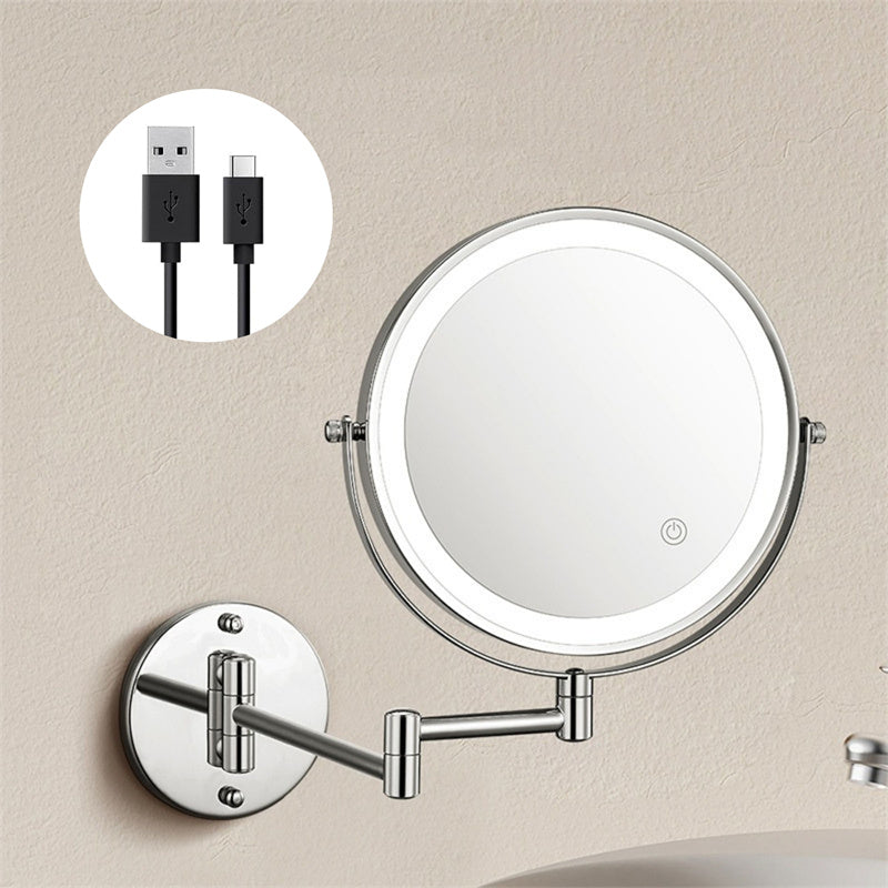 Specchio da barba a parete ricaricabile | Rotazione a 360°. Ingrandimento 1X/10X e illuminazione LED regolabile per l'uso in bagno