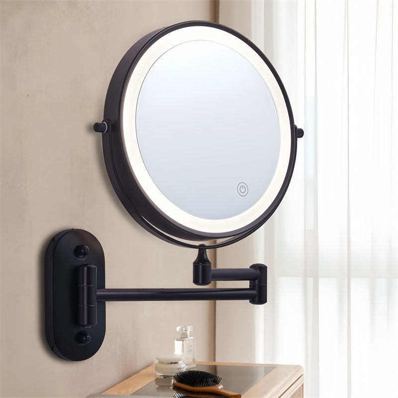 Specchio da barba a parete ricaricabile | Rotazione a 360°. Ingrandimento 1X/10X e illuminazione LED regolabile per l'uso in bagno