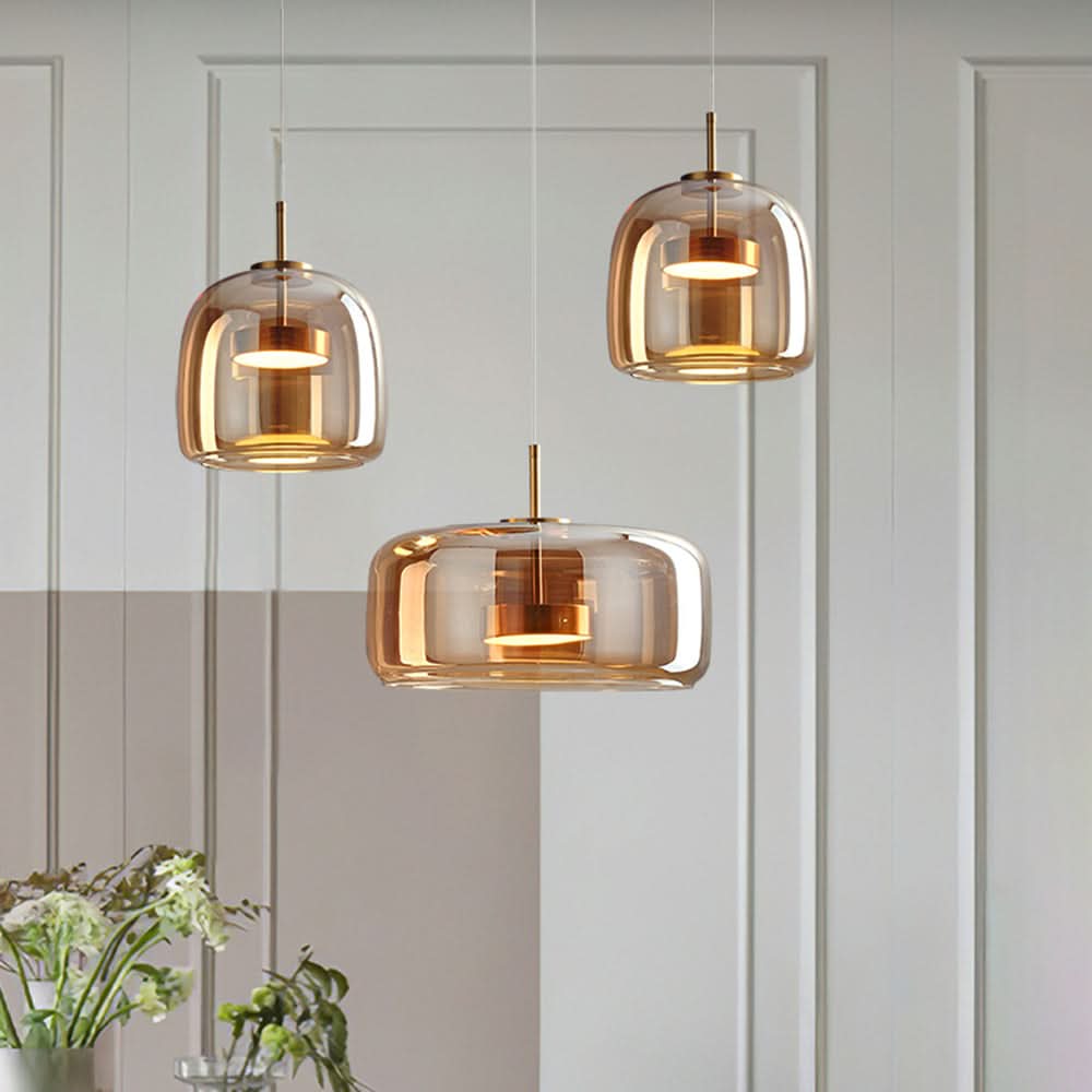 Lampada a sospensione LED Vintage AmberGlow – Oro e Vetro